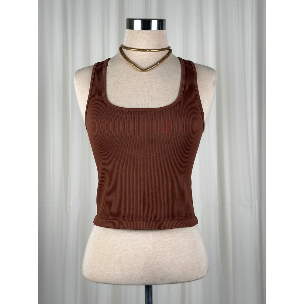 Brown Ribbed Cropped Tank Top Womens Medium Y2K Minimalist
